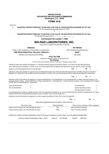 Miniature Bio-Rad Laboratories 10-Q Rapport trimestriel 2019 