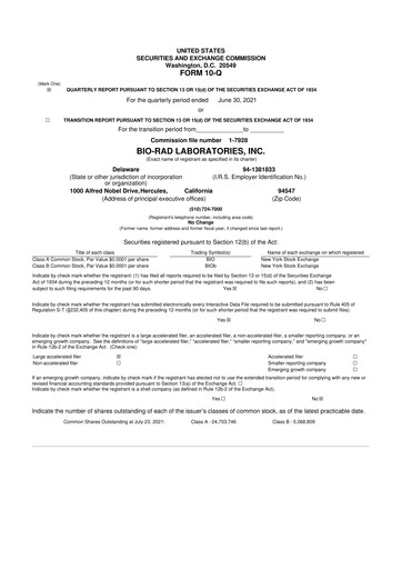 Miniature Bio-Rad Laboratories 10-Q Rapport trimestriel 2021 