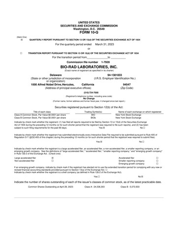 Miniature Bio-Rad Laboratories 10-Q Rapport trimestriel 2023 