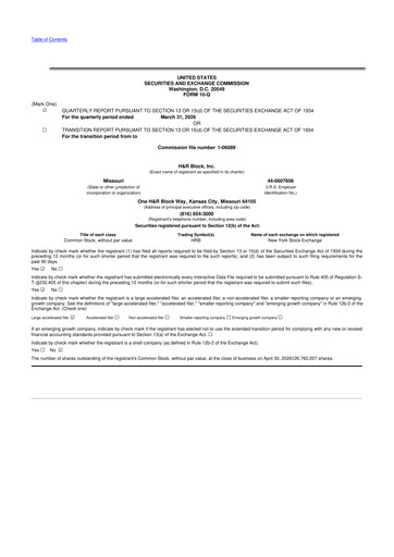 Thumbnail H&R Block
 10-Q Quarterly Report FY 