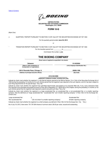 Miniature Boeing 10-Q Rapport trimestriel 2012 