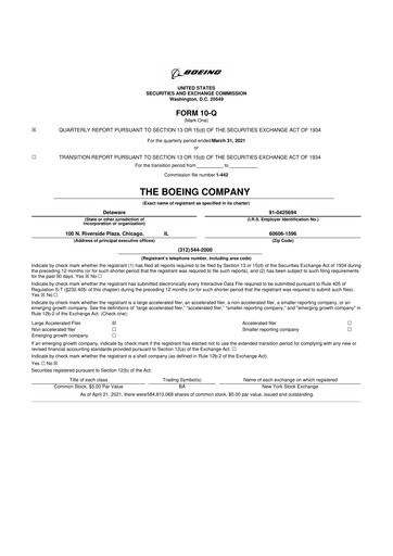 Miniature Boeing 10-Q Rapport trimestriel 2021 