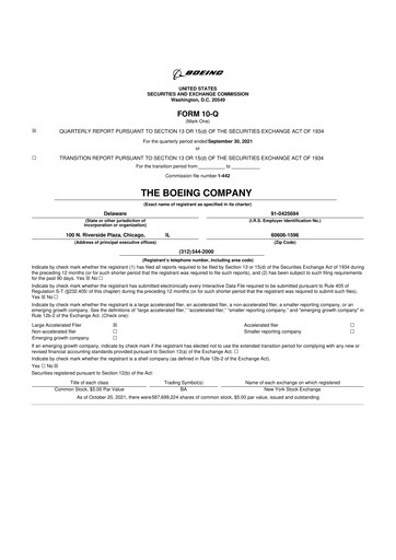 Miniature Boeing 10-Q Rapport trimestriel 2021 
