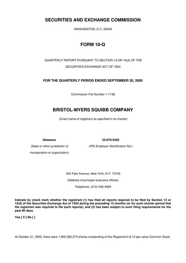 Thumbnail Bristol-Myers Squibb 10-Q Quarterly Report FY 