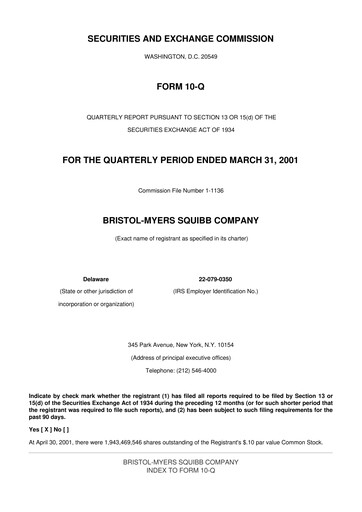 Thumbnail Bristol-Myers Squibb 10-Q Quarterly Report FY 