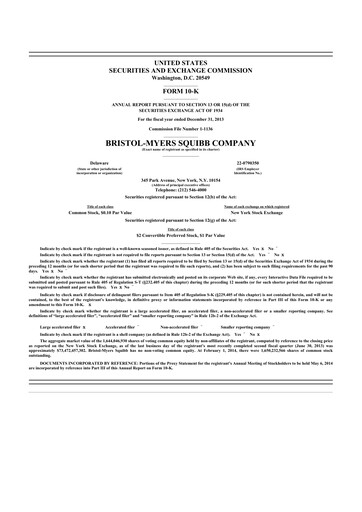 Miniature Bristol-Myers Squibb 10-K Rapport annuel 2013