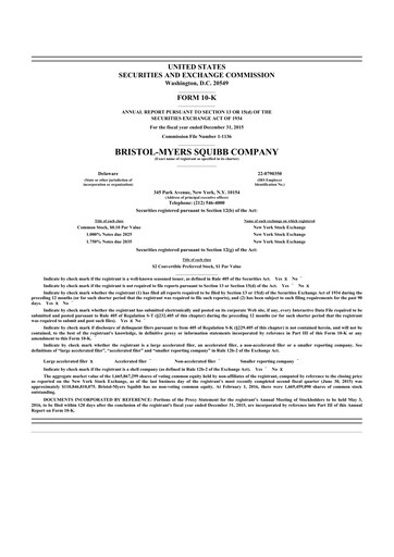 Miniature Bristol-Myers Squibb 10-K Rapport annuel 2015