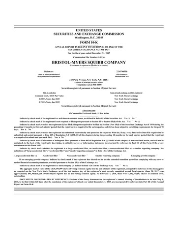 Miniature Bristol-Myers Squibb 10-K Rapport annuel 2017