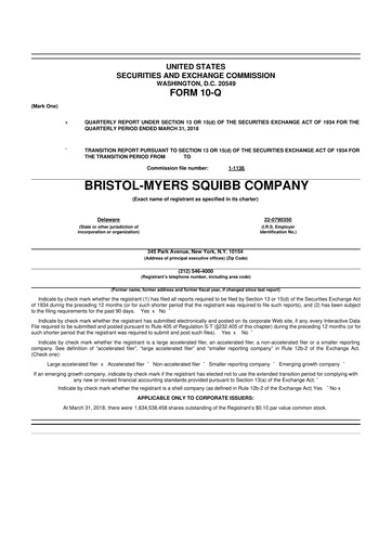 Thumbnail Bristol-Myers Squibb 10-Q Quarterly Report FY2018 