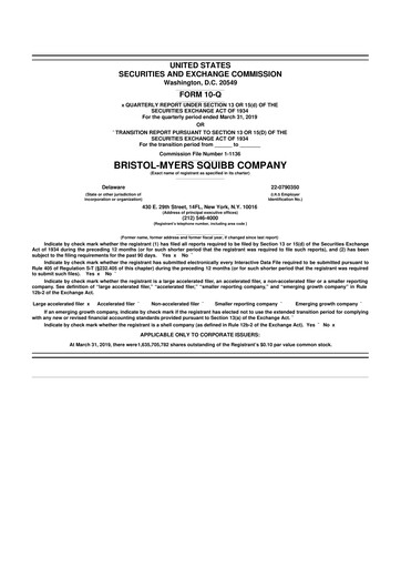 Thumbnail Bristol-Myers Squibb 10-Q Quarterly Report FY2019 