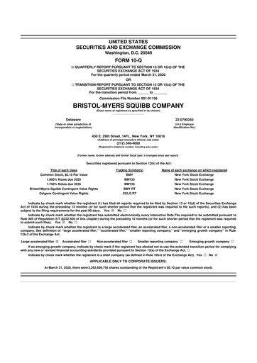 Thumbnail Bristol-Myers Squibb 10-Q Quarterly Report FY2020 