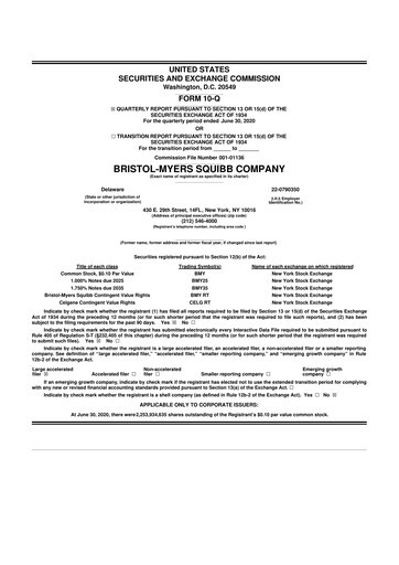 Thumbnail Bristol-Myers Squibb 10-Q Quarterly Report FY2020 