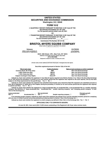 Thumbnail Bristol-Myers Squibb 10-Q Quarterly Report FY 