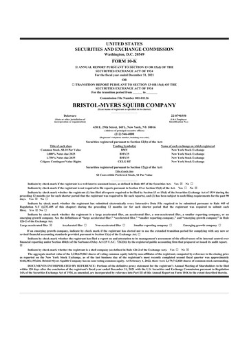 Miniature Bristol-Myers Squibb 10-K Rapport annuel 2021
