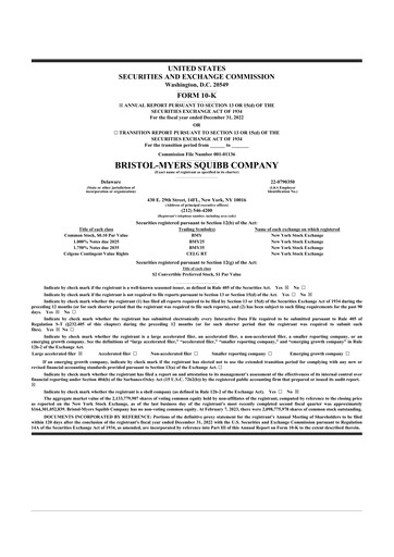 Miniature Bristol-Myers Squibb 10-K Rapport annuel 2022