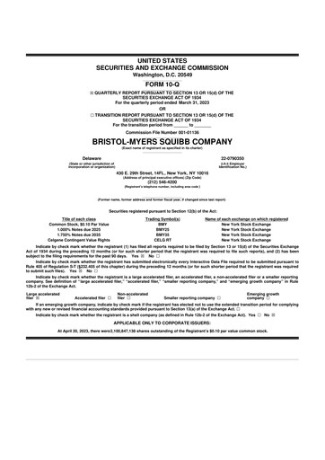 Thumbnail Bristol-Myers Squibb 10-Q Quarterly Report FY 