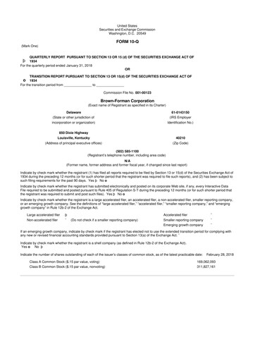 Thumbnail Brown Forman 10-Q Quarterly Report FY2018 