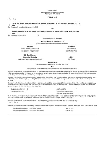 Thumbnail Brown Forman 10-Q Quarterly Report FY2019 