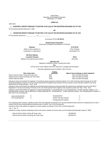 Thumbnail Brown Forman 10-Q Quarterly Report FY2027 