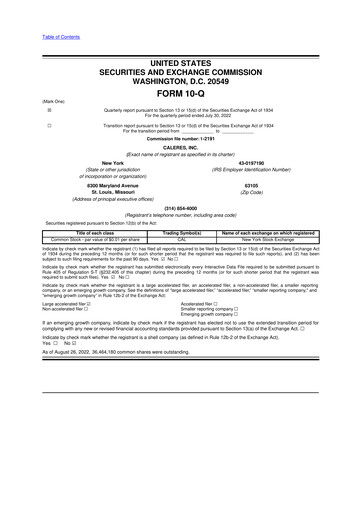 Thumbnail Caleres 10-Q Quarterly Report FY2022 