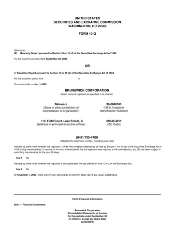 Thumbnail Brunswick Corporation 10-Q Quarterly Report FY 