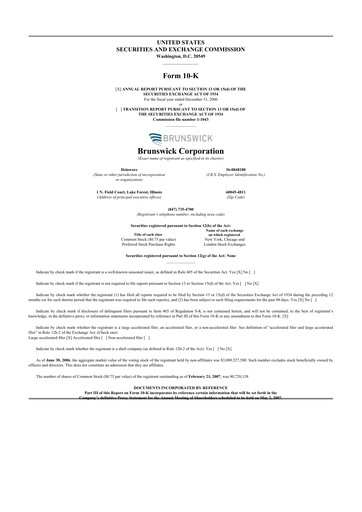 Miniature Brunswick Corporation 10-K Rapport annuel 