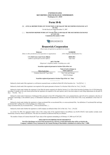 Miniature Brunswick Corporation 10-K Rapport annuel 