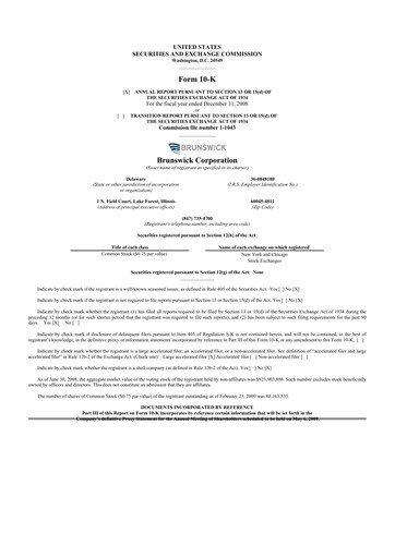 Miniature Brunswick Corporation 10-K Rapport annuel 