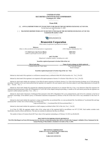 Miniature Brunswick Corporation 10-K Rapport annuel 