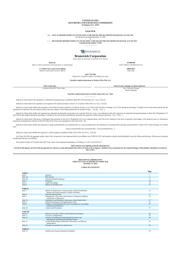 Miniature Brunswick Corporation 10-K Rapport annuel 