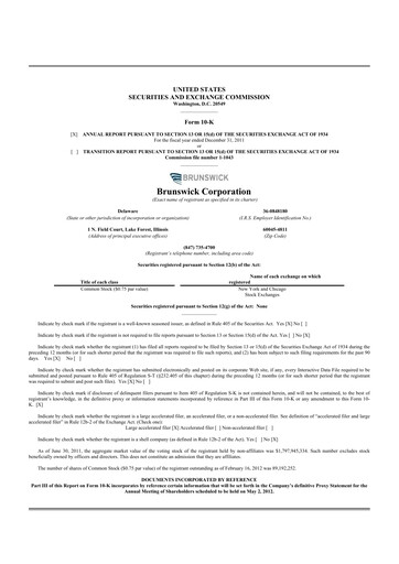 Miniature Brunswick Corporation 10-K Rapport annuel 2011