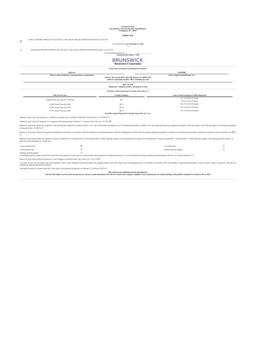 Miniature Brunswick Corporation 10-K Rapport annuel 2019