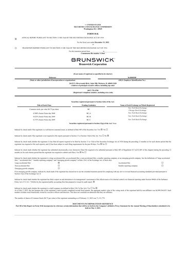 Miniature Brunswick Corporation 10-K Rapport annuel 2022