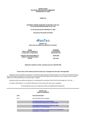 Miniature MasTec 10-Q Rapport trimestriel  