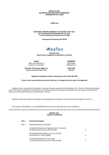 Miniature MasTec 10-Q Rapport trimestriel  
