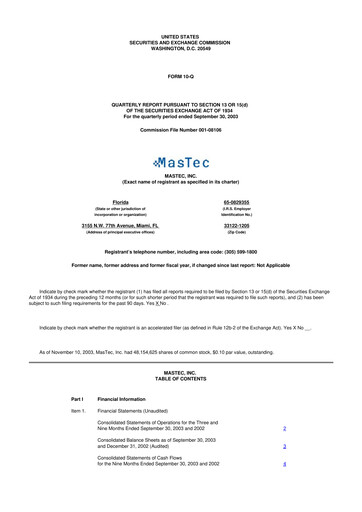 Miniature MasTec 10-Q Rapport trimestriel  