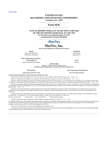 Thumbnail MasTec 10-K Annual Report 2012