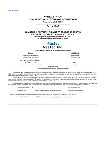 Miniature MasTec 10-Q Rapport trimestriel 2014 