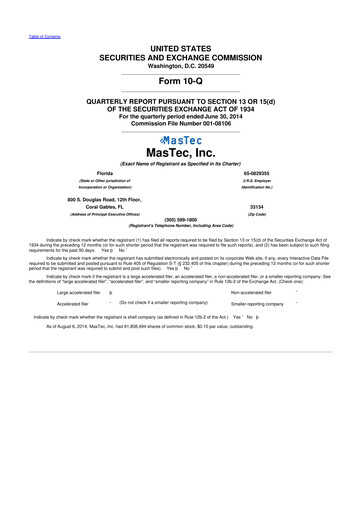 Miniature MasTec 10-Q Rapport trimestriel 2014 