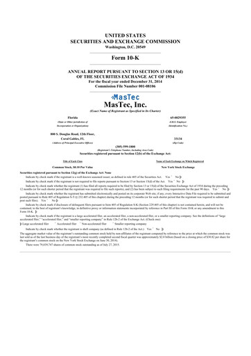 Thumbnail MasTec 10-K Annual Report 2014