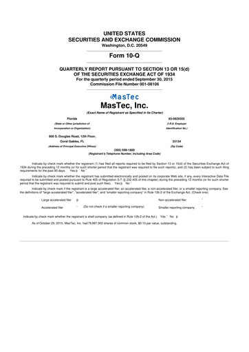 Miniature MasTec 10-Q Rapport trimestriel 2015 