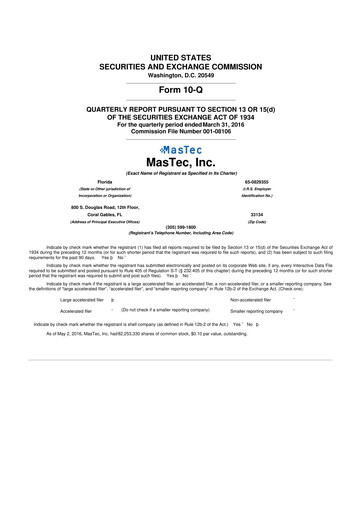 Miniature MasTec 10-Q Rapport trimestriel 2016 