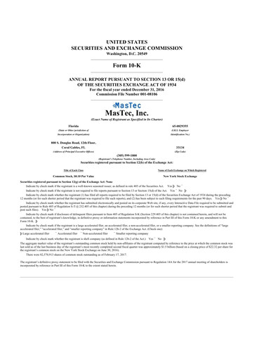 Thumbnail MasTec 10-K Annual Report 2016