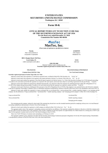 Thumbnail MasTec 10-K Annual Report 2018