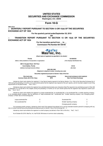 Miniature MasTec 10-Q Rapport trimestriel 2019 