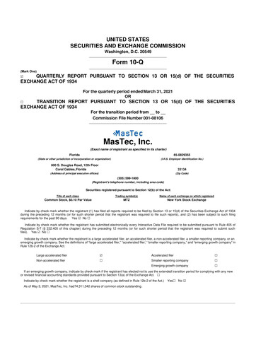 Miniature MasTec 10-Q Rapport trimestriel 2021 