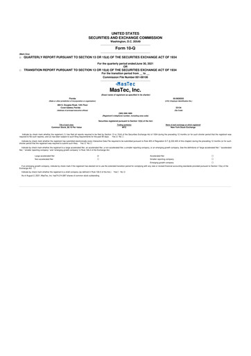 Miniature MasTec 10-Q Rapport trimestriel 2021 