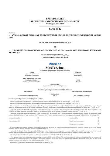 Thumbnail MasTec 10-K Annual Report 2021