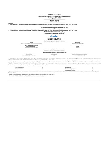 Miniature MasTec 10-Q Rapport trimestriel 2022 