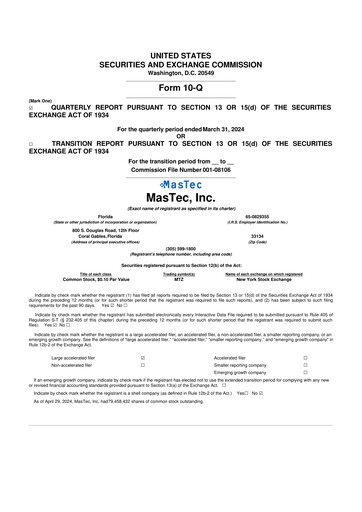 Miniature MasTec 10-Q Rapport trimestriel 2024 